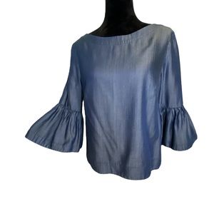 WHITE HOUSE BLACK MARKET Women’s Blouse Bell Sleeve Denim Look Lyocell Size 10